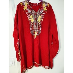 Johnny Was red floral tunic.  xl